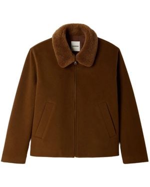 Sandro Shearling-Collar Zip-Up Jacket - Brown