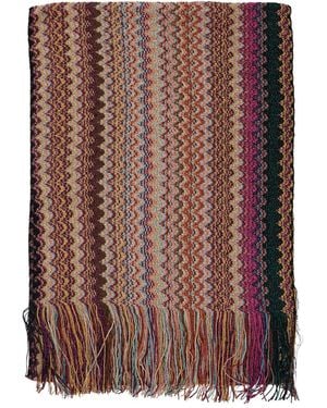 Missoni Zigzag-Pattern Fringed Scarf - Brown