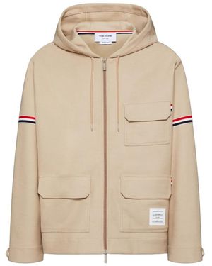 Thom Browne Double Face Tech Twill Oversized Parka With Armbands - Natural