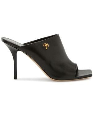 Palm Angels Palm-Motif 95Mm Leather Mules - Black