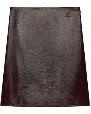 Courreges Vinyl Logo-Patch A-Line Knee-Length Skirt - Brown