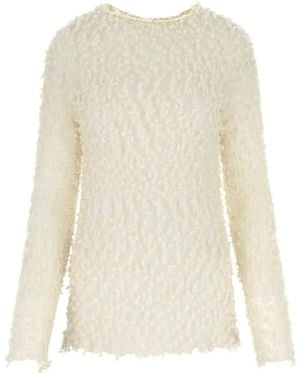 Jil Sander Crew-Neck Long-Sleeve Mesh Top - Natural