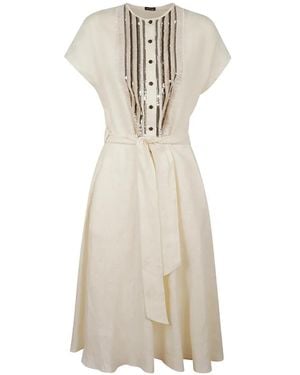 Kiton Sequin-Embellished Frayed-Trim Dress - White