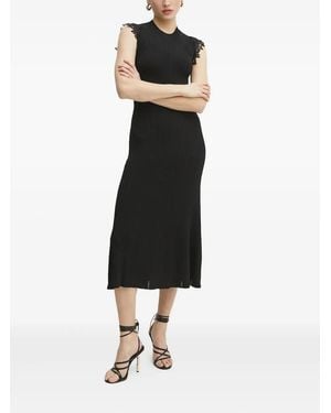 ERMANNO FIRENZE Lace-Trimmed Ribbed-Knit Midi Dress - Black