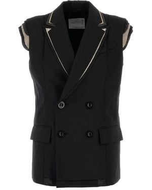 Sacai デコラティブ ダブルブレスト トップ - ブラック