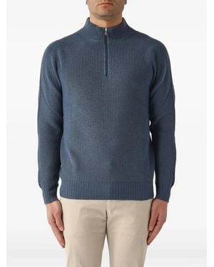 Gran Sasso Half-Zip Ribbed Sweater - Blue