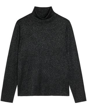 Eileen Fisher Metallic-Weave Merino Wool Top - Black