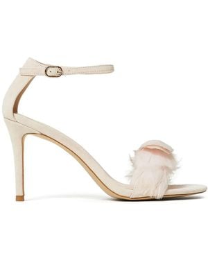 Twinset 90Mm Feather-Detail Suede Sandals - White