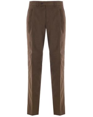Caruso Pleated Moleskin Trousers - Brown