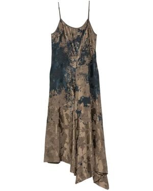 Uma Wang Asymmetric Jacquard-Knit Midi Dress - Brown