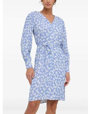 BOSS V-Neck Feather-Print Mini Dress - Blue