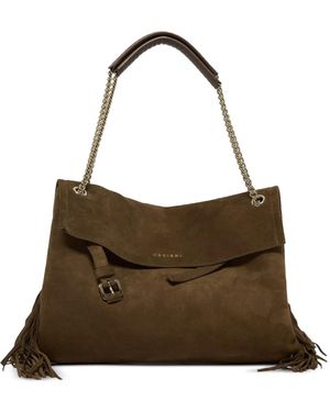Orciani Venus Peach Fringe-Detail Suede Tote Bag - Brown