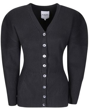 LA PISCINE Ribbed-Knit V-Neck Cardigan - Blue