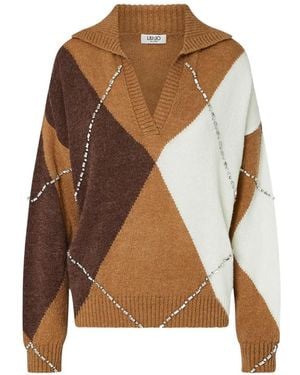Liu Jo Argyle Polo With Jewel Embroidery - Brown