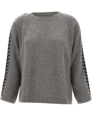 Elena Miro Embroidered Boat Neck Cardigan - グレー