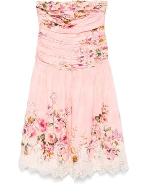 Hemant & Nandita Floral-Print Lace-Trimmed Dress - Pink