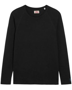 Stretch Fraise Camisa De Punto Gofrado De Manga Larga - Negro