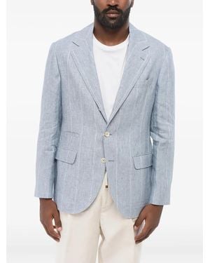 Brunello Cucinelli Blazer En Lin À Fines Rayures - Blue