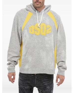 DSquared² Logo-Embroidered Distressed Hoodie - Gray