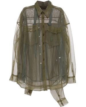 Act No1 Sheer Layered Tulle Shirt - Green
