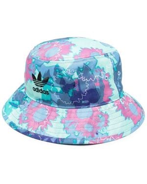 adidas Floral-Print Trefoil Bucket Hat - Blue