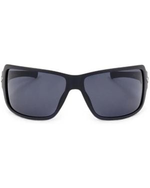 Police Logo-Plaque Rectangle-Frame Sunglasses - Blue
