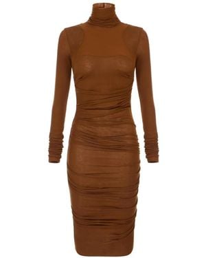 Elisabetta Franchi Long-Sleeves Midi Dress - Brown