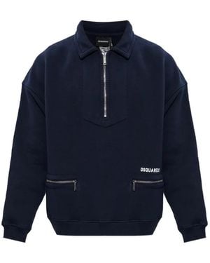 DSquared² Sweater Met Halve Rits - Blauw