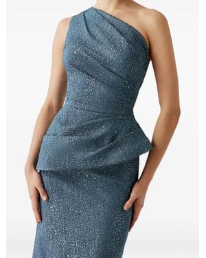 Teri Jon Metallic-Jacquard Peplum Gown - Blue