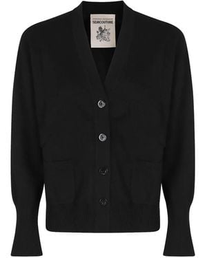 Semicouture Esther V-Neck Patch-Pocket Cardigan - Black