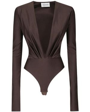 ANDAMANE Zelda Plunging Pleated Bodysuit - Black