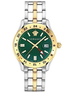 Versace Greca Time Gmt 41Mm Watch - Metallic