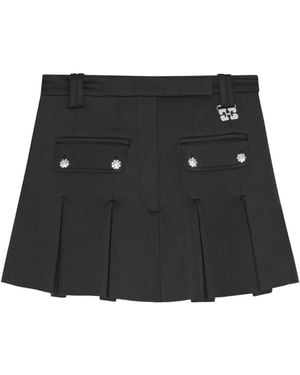 Ganni Pleated Miniskirt With Details - Black