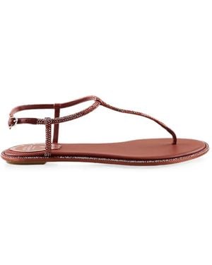 Rene Caovilla Diana Crystal-Embellished Flat Sandals - Brown