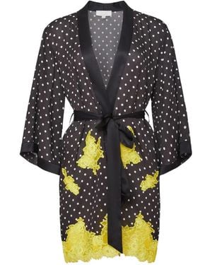 Fleur du Mal Juliet Lace-Trim Polka-Dot Robe - Black