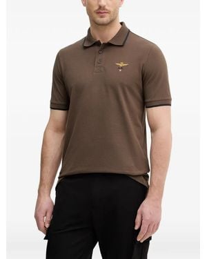 Aeronautica Militare Logo-Embroidered Polo Shirt - Brown