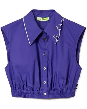 Twinset Camicia Crop Con Ricamo - Blu