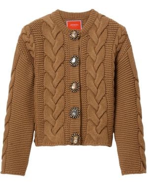 La DoubleJ Long-Sleeve Cable-Knit Cardigan - Brown