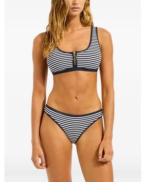 Seafolly Gestreiftes Clubhouse Hipster Bikinihöschen - Blau