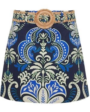 Cara Cara Blaze Raffia-Belt Printed Mini Skirt - Blue