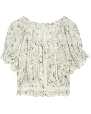 Alice + Olivia Mclaine Floral-Print Ruffled-Sleeve Blouse - White