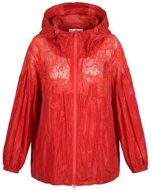 Valentino Garavani Veste À Empiècements En Dentelle Et Capuche - Red
