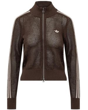 adidas Crochet-Knit 3-Stripes Cardigan - Brown
