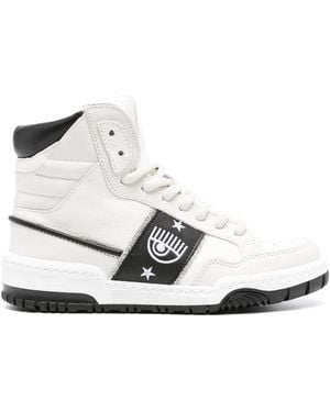 Chiara Ferragni Eyelike-Embroidered Leather Sneakers - White