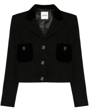 Sandro Velvet Tweed Cropped Jacket - Black
