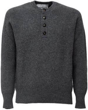 Amaranto Ribbed-Knit Henley Sweater - Gray