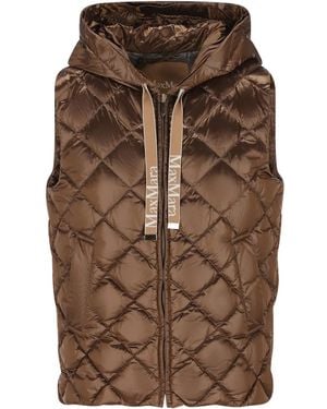 Max Mara Diamond-Pattern Hooded Gilet - Brown