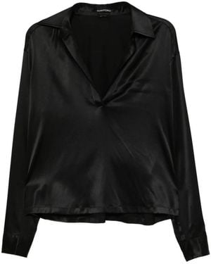 Tom Ford Plunging V-Neck Silk Shirt - Black