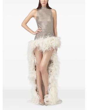 GIUSEPPE DI MORABITO Maxikleid Mit Federn Und Strass - Natur