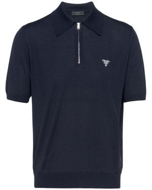 Prada Wollen Poloshirt Met Halve Rits - Blauw